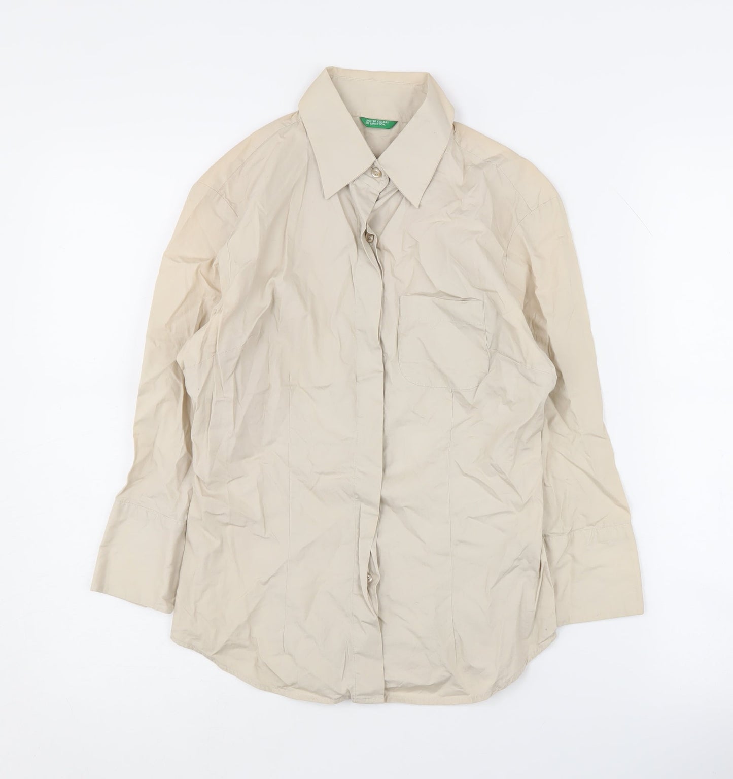 Womens UK Size XS United Colors of Benetton Beige Basic Button-Up