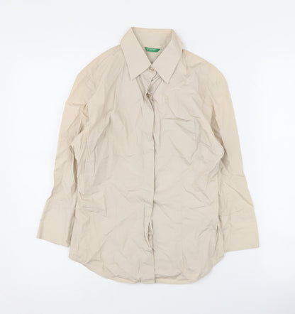 Womens UK Size XS United Colors of Benetton Beige Basic Button-Up