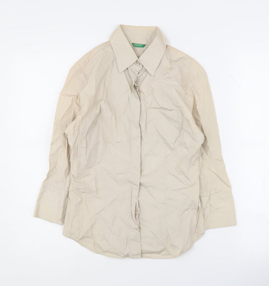 Womens UK Size XS United Colors of Benetton Beige Basic Button-Up