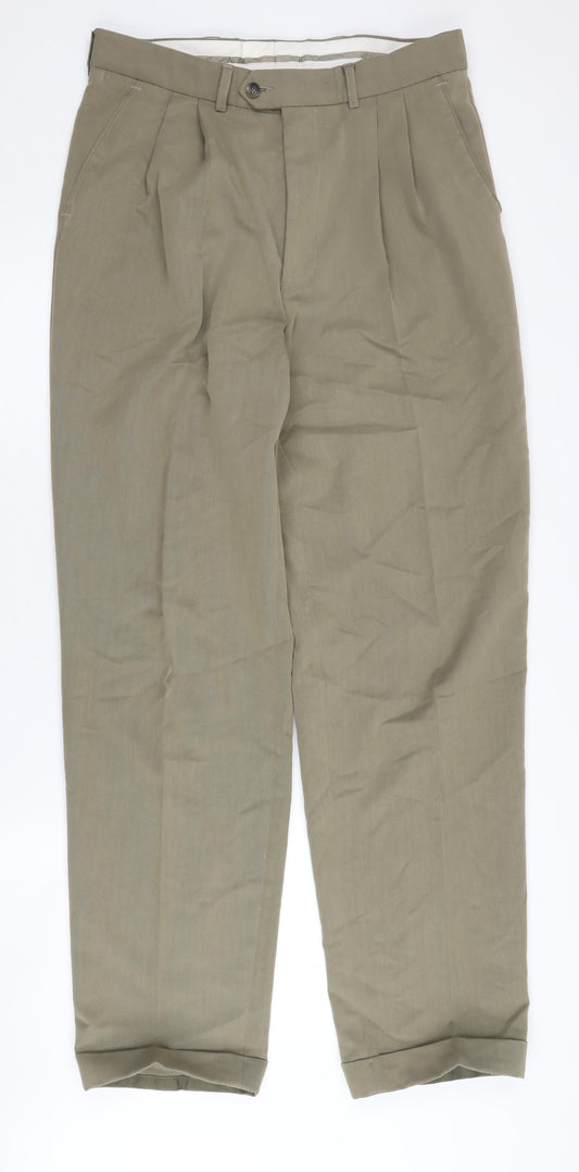 Principles Men's Beige Pleated Trousers, Size 34L