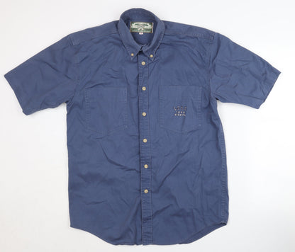 Lazy Sam Men's Blue Short Sleeve Button-Up Shirt S
