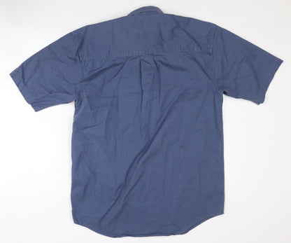 Lazy Sam Men's Blue Short Sleeve Button-Up Shirt S