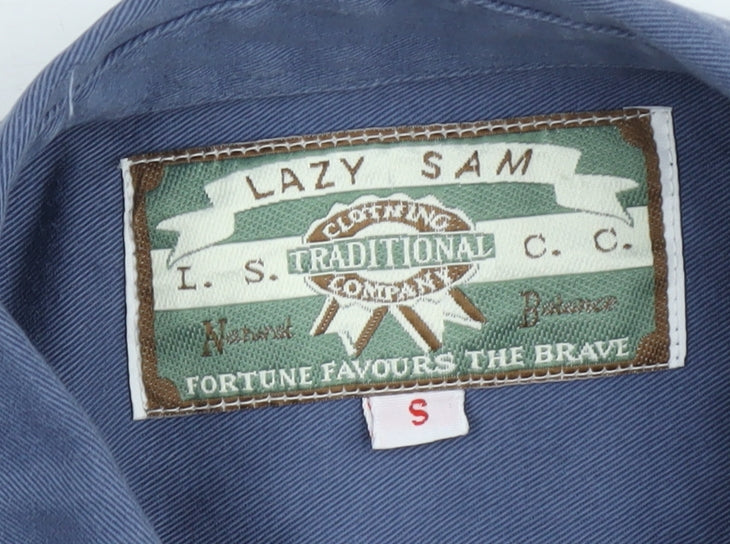 Lazy Sam Men's Blue Short Sleeve Button-Up Shirt S