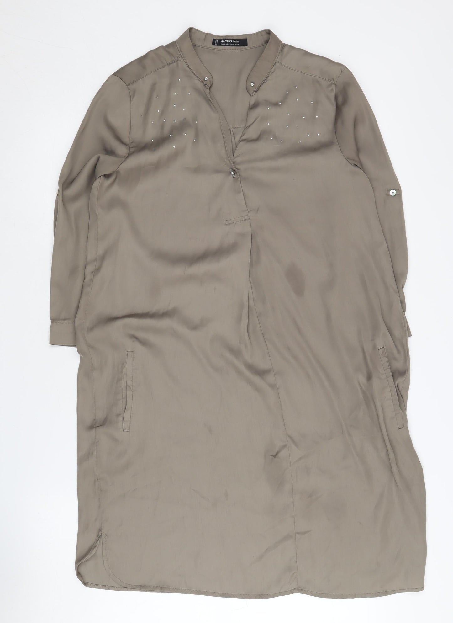 Mango Women Brown S Shirt Dress, Long Sleeve, Henley Neck