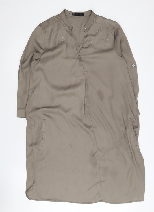 Mango Women Brown S Shirt Dress, Long Sleeve, Henley Neck