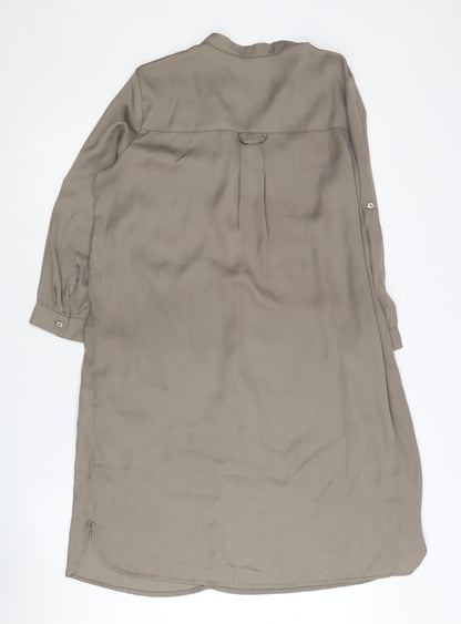 Mango Women Brown S Shirt Dress, Long Sleeve, Henley Neck