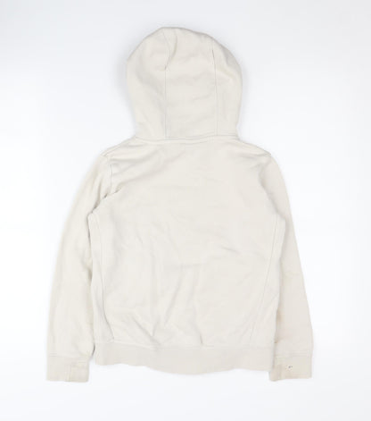 Nike Girls Beige Pullover Hoodie with Pink Logo, Size S