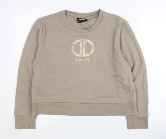 DKNY Women's Beige Logo Sweatshirt Medium