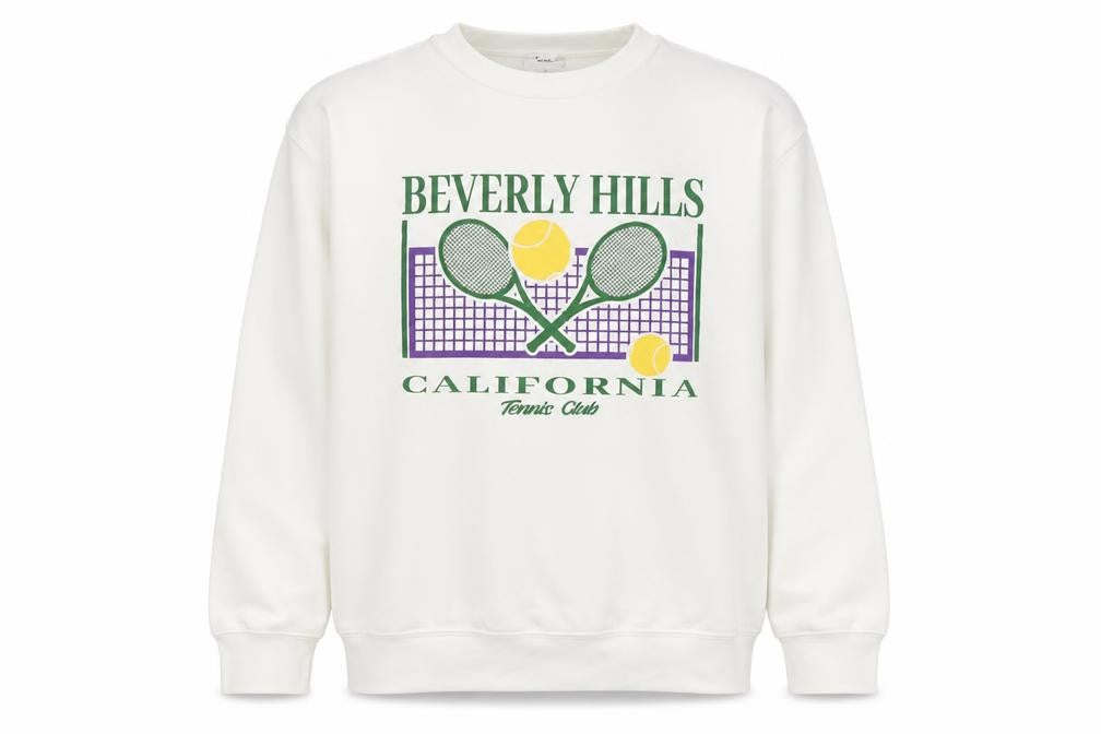Front view of SPOTTED unisex white m tennis sweatshirt