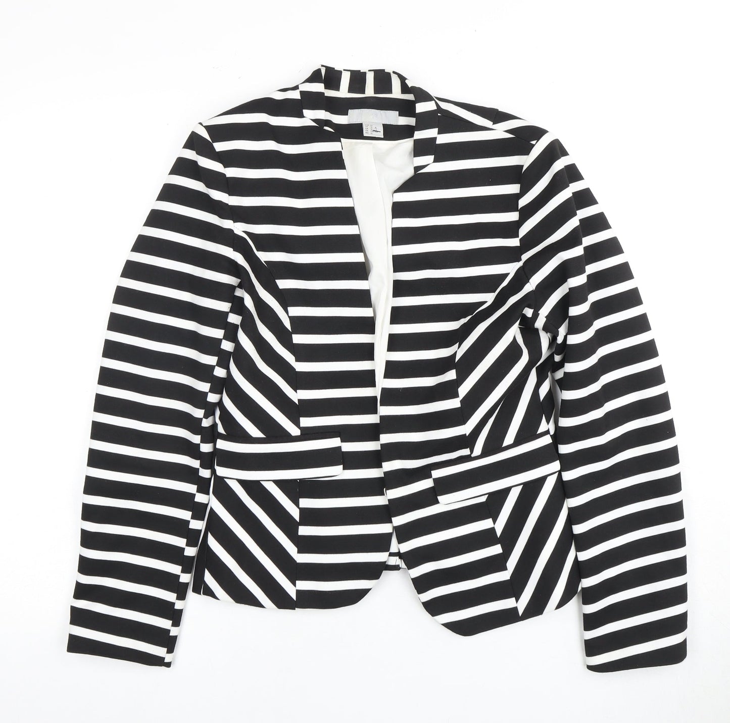 H&M Women's Black Striped Blazer, Size 14, Regular Fit