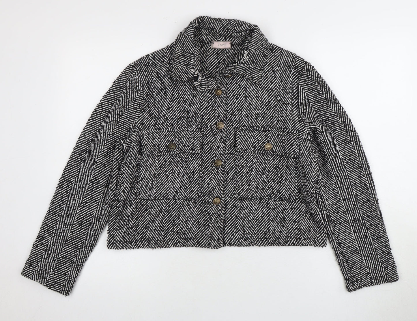 SAIPH Women's Black Cropped Herringbone Jacket