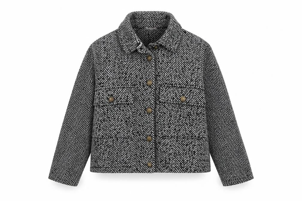 SAIPH Women's Black Cropped Herringbone Jacket