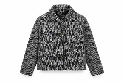 SAIPH Women's Black Cropped Herringbone Jacket