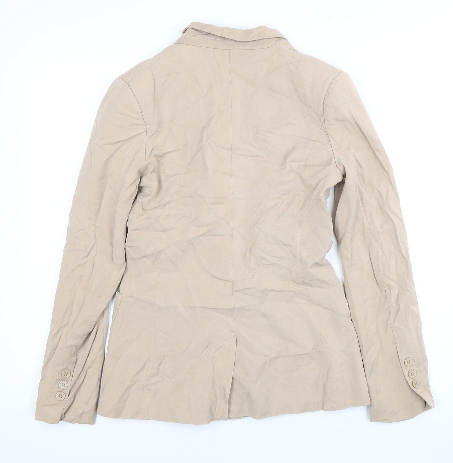 Warehouse Women Beige Double-Breasted Blazer, Size 8