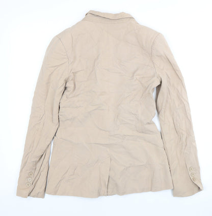 Warehouse Women Beige Double-Breasted Blazer, Size 8