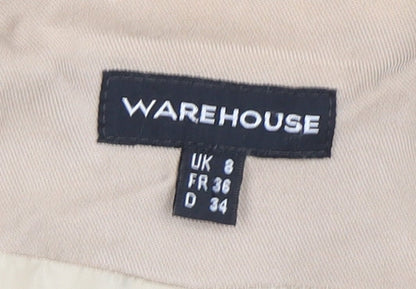 Warehouse Women Beige Double-Breasted Blazer, Size 8