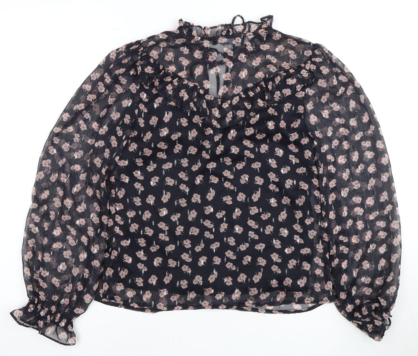 New Look Women's Black Floral High Neck Blouse Size 6