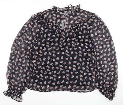New Look Women's Black Floral High Neck Blouse Size 6