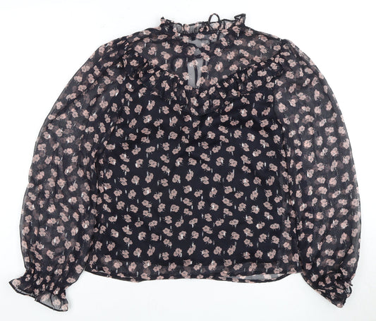 New Look Women's Black Floral High Neck Blouse Size 6