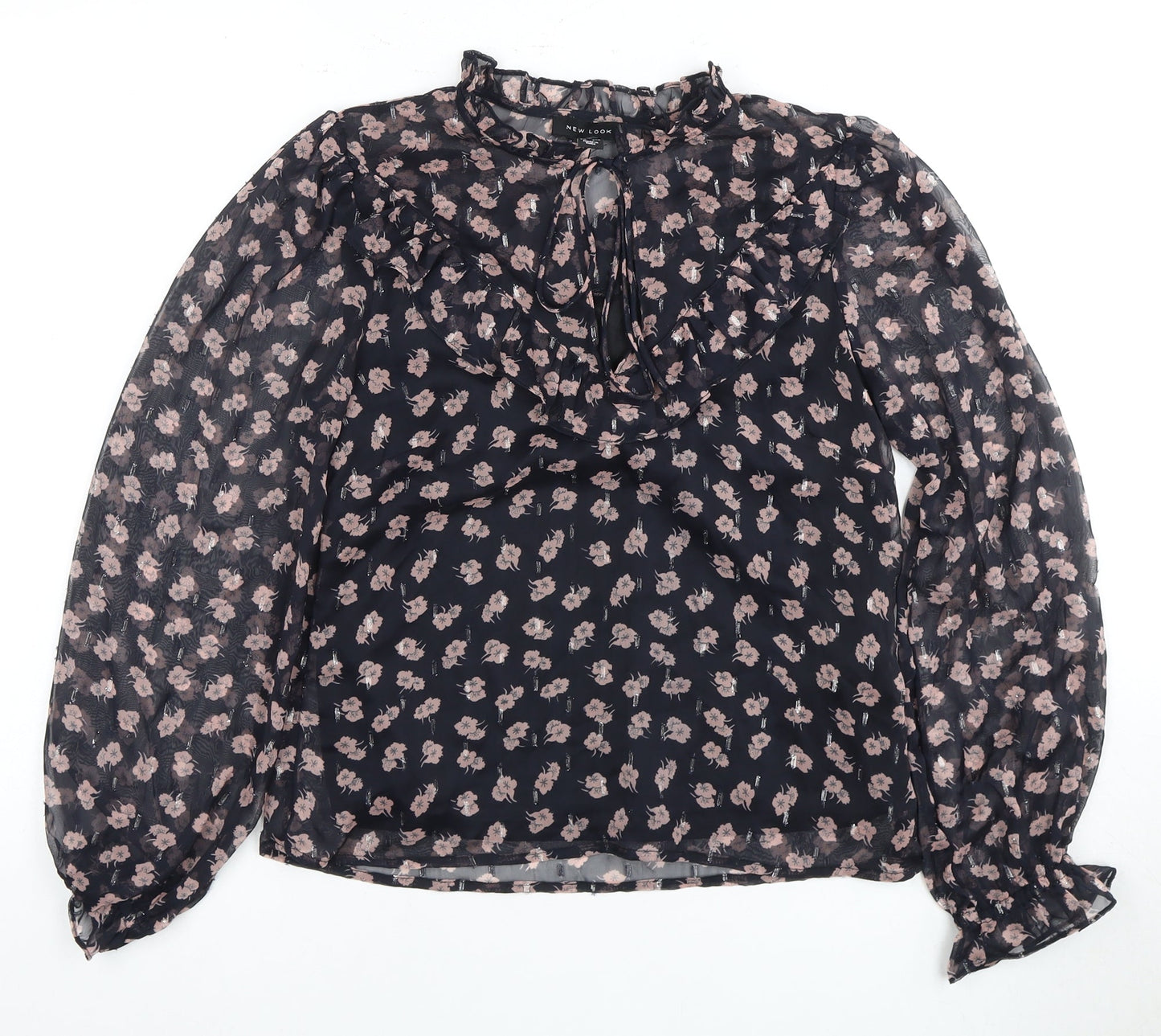 New Look Women's Black Floral High Neck Blouse Size 6