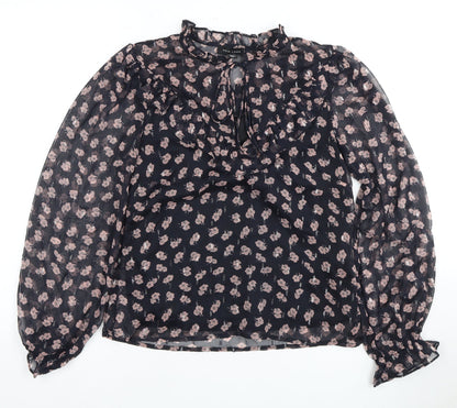 New Look Women's Black Floral High Neck Blouse Size 6