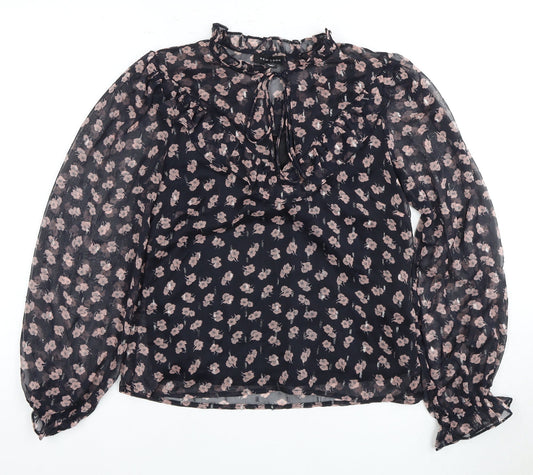 New Look Women's Black Floral High Neck Blouse Size 6