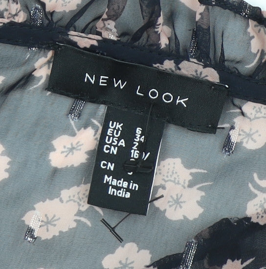 New Look Women's Black Floral High Neck Blouse Size 6