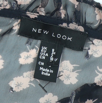 New Look Women's Black Floral High Neck Blouse Size 6