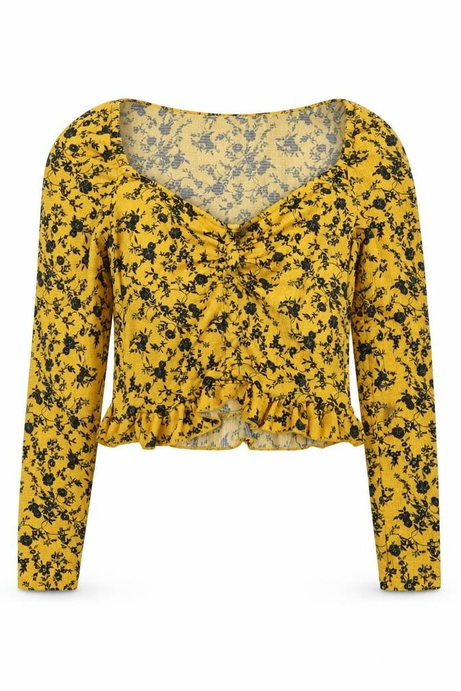 Womens UK Size 8 Free People Yellow Cropped Blouse