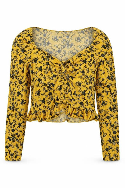 Womens UK Size 8 Free People Yellow Cropped Blouse