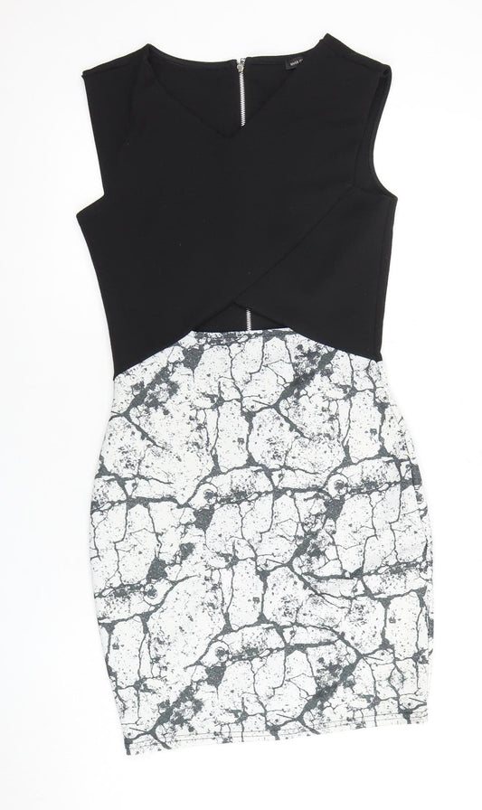 River Island Women’s Black & White Bodycon Dress Size 10
