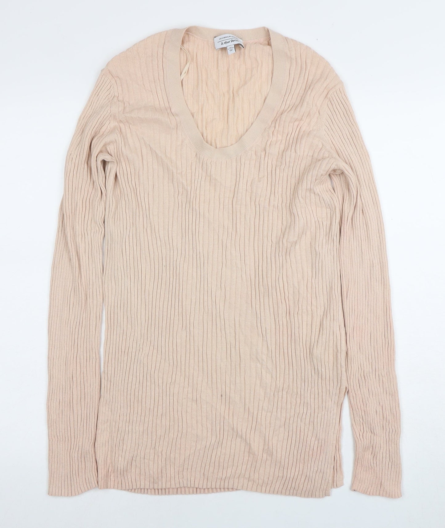Another Stories Women's Beige V-Neck Knit Blouse M