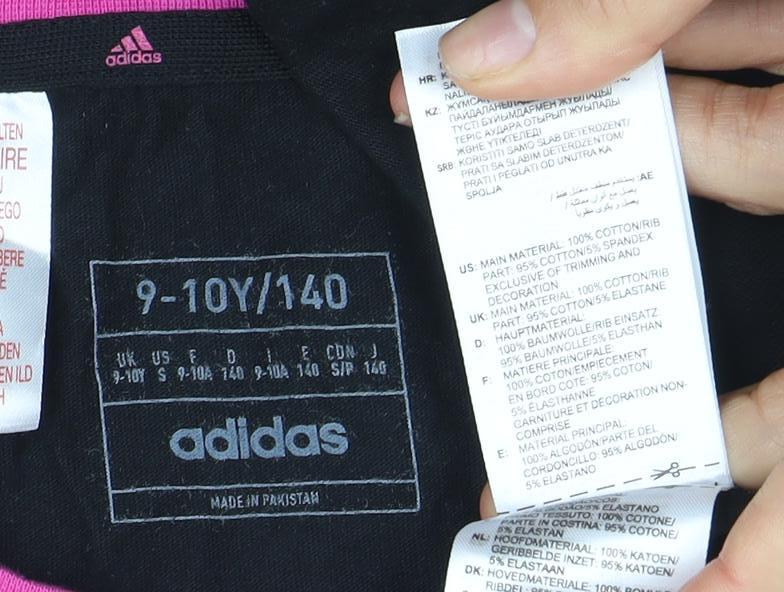 Adidas Girls Black T-Shirt 9-10Y Jersey with Pink Accents