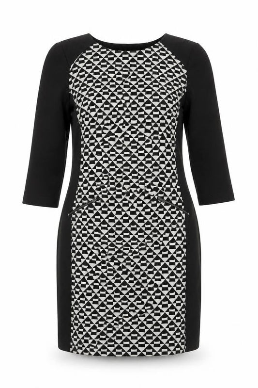 Front view of Principles Petite Black Geometric Sheath Dress, size 12