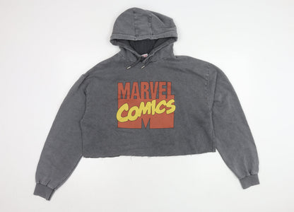 Marvel Unisex Grey Pullover Hoodie, Size M, Cotton Blend