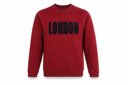 Front view of UK Red London Graphic jumper, size S