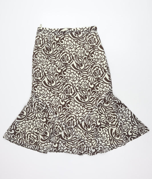 Eastex Women's Brown Floral Lined Zip Skirt - Size 12