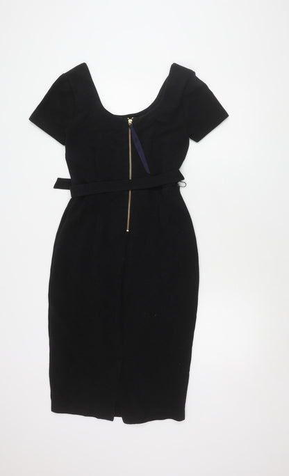Boden Women's Black Dress - Size 8, Short Sleeve, Belted