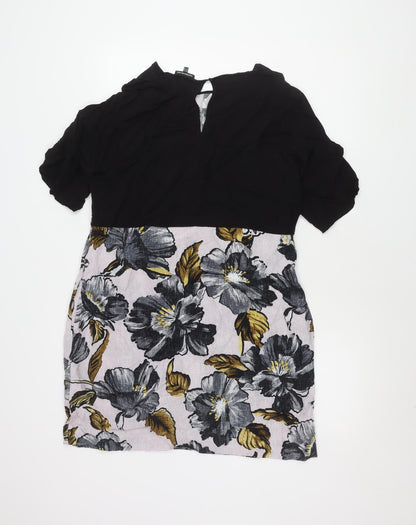 Warehouse Women’s Floral Print Dress, Size 14, Black/Multicoloured