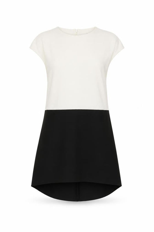 Front view of COS Women’s Colourblock Dress, L, Black & White, Elegant