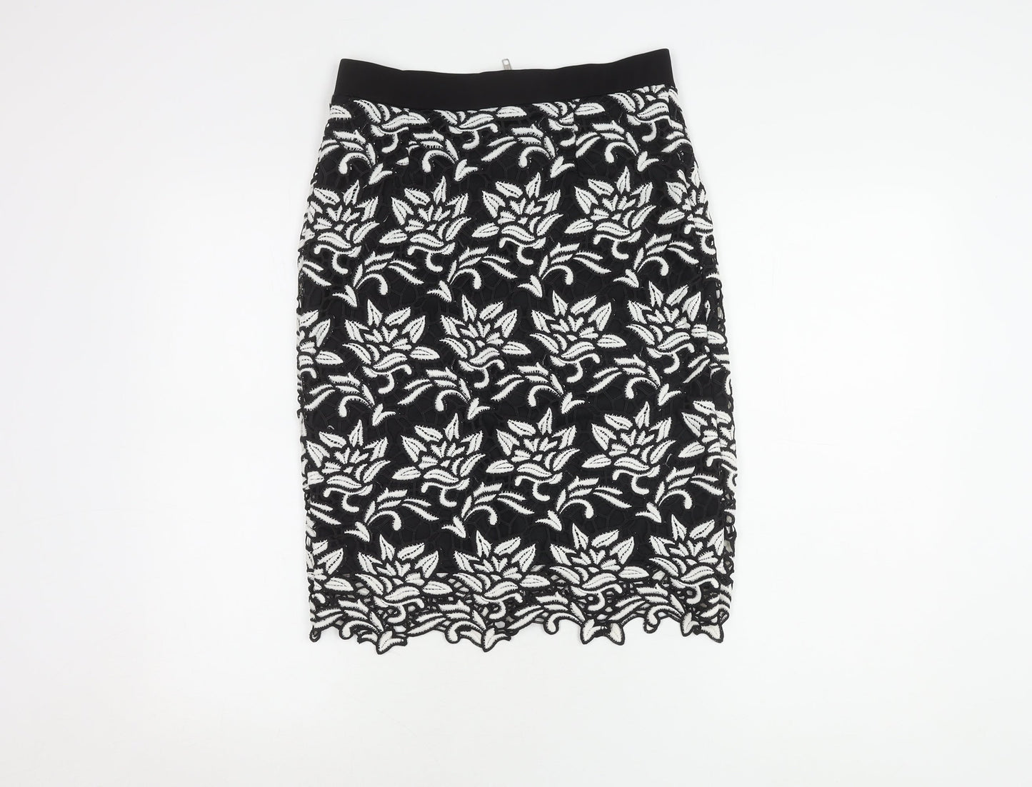 Lipsy Women's Black Floral Embroidered Pencil Skirt Size 12
