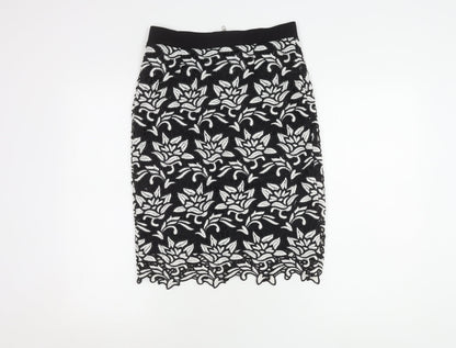 Lipsy Women's Black Floral Embroidered Pencil Skirt Size 12