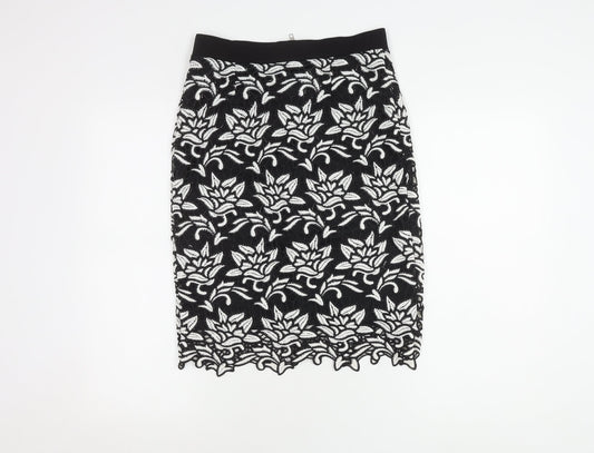Lipsy Women's Black Floral Embroidered Pencil Skirt Size 12