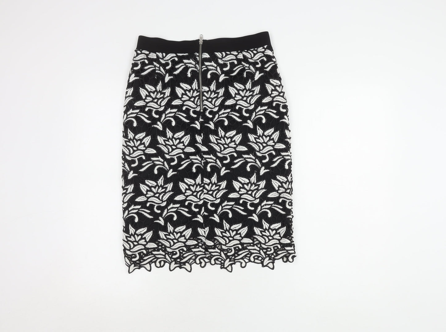 Lipsy Women's Black Floral Embroidered Pencil Skirt Size 12