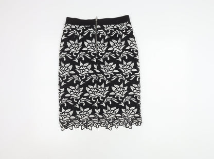 Lipsy Women's Black Floral Embroidered Pencil Skirt Size 12