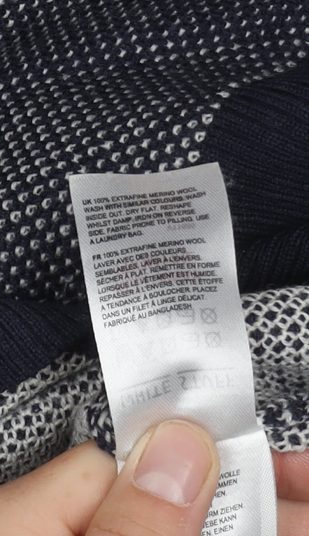 White Stuff Men's Blue Wool Full Zip Jumper, Size L