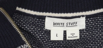 White Stuff Men's Blue Wool Full Zip Jumper, Size L
