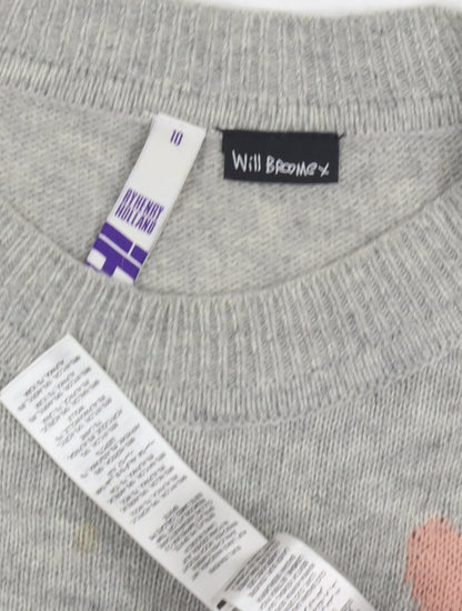 Will Broome Women's Grey Wool Blend Pullover Jumper Size 10