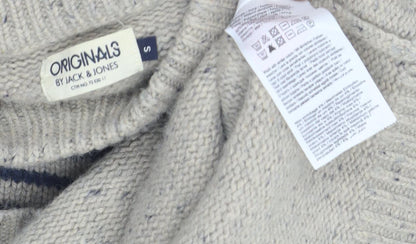 Jack & Jones Men's Beige Striped Pullover Jumper S