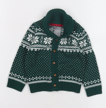 Tahari Green Knit Cardigan, Unisex Baby 9-12M, Fair Isle Winter